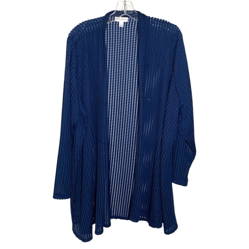 Susan Graver Women Duster Open Front  Cardigan Navy Blue Xl Sweater Long Sleeve